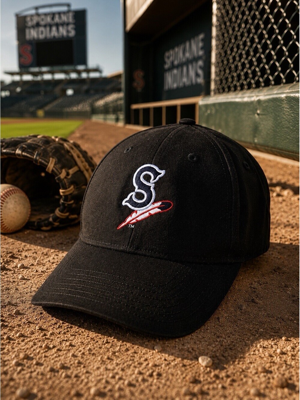 Spokane Indians Hat OSFA Black New Era MiLB Adjustable Baseball Cap Logo